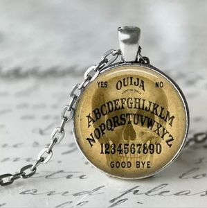New Skull Ouija Board Silver Glass Cabochon Necklace.